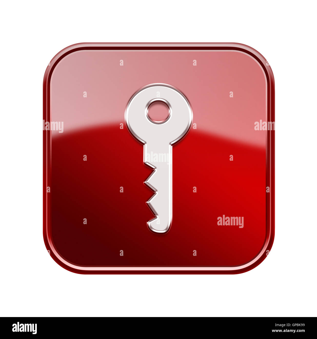Key icon glossy red, isolated on white background Stock Photo
