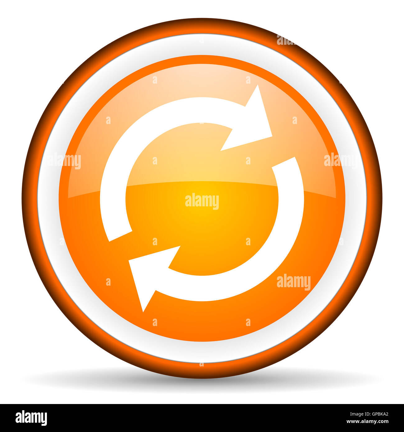 reload orange glossy circle icon on white background Stock Photo