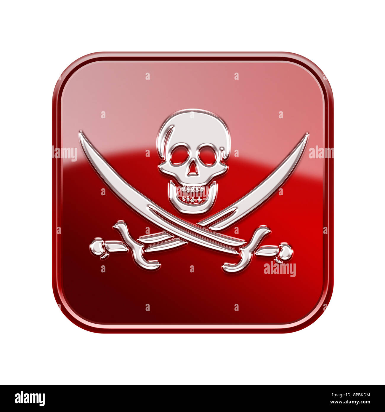 Pirate icon glossy red, isolated on white backround Stock Photo