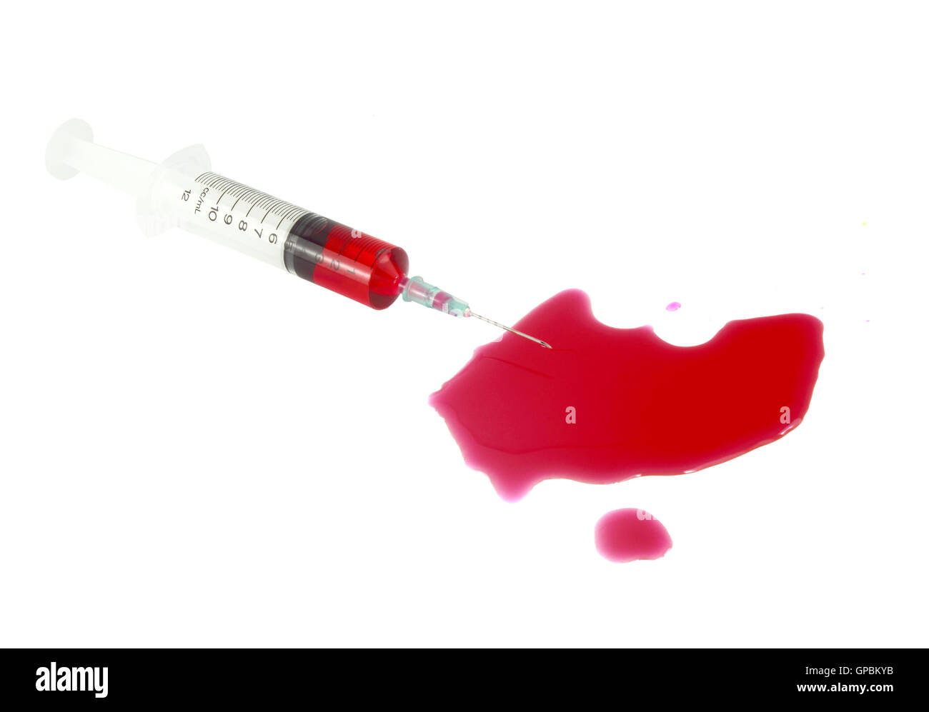syringe with blood on a white background Stock Photo Alamy