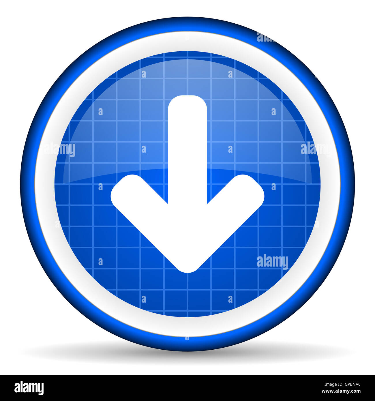arrow down blue glossy icon on white background Stock Photo - Alamy