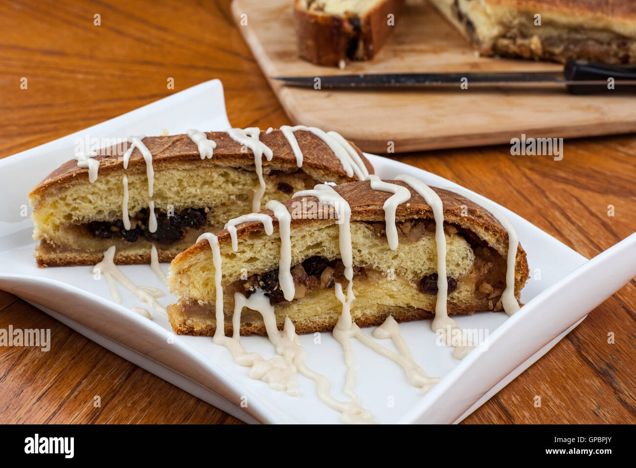 Iced raisin nut bread Stock Photo Alamy