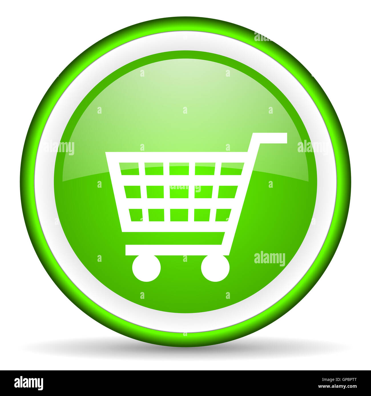 shopping cart green glossy icon on white background Stock Photo Alamy