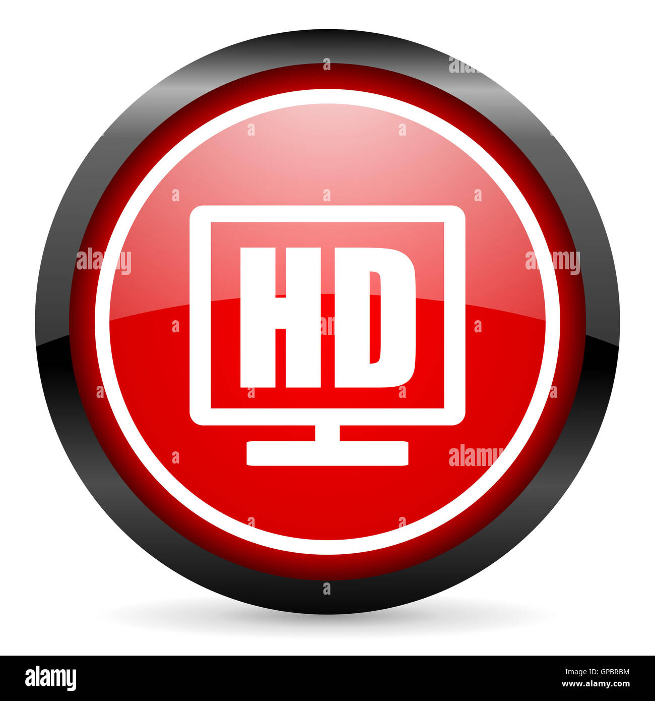 hd display round red glossy icon on white background Stock Photo