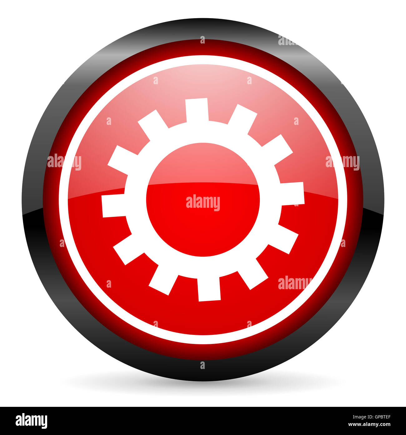 gears round red glossy icon on white background Stock Photo - Alamy
