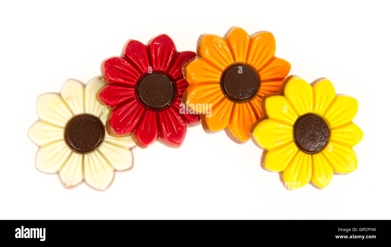 Different colors of chocolate flowers Stock Photo Alamy