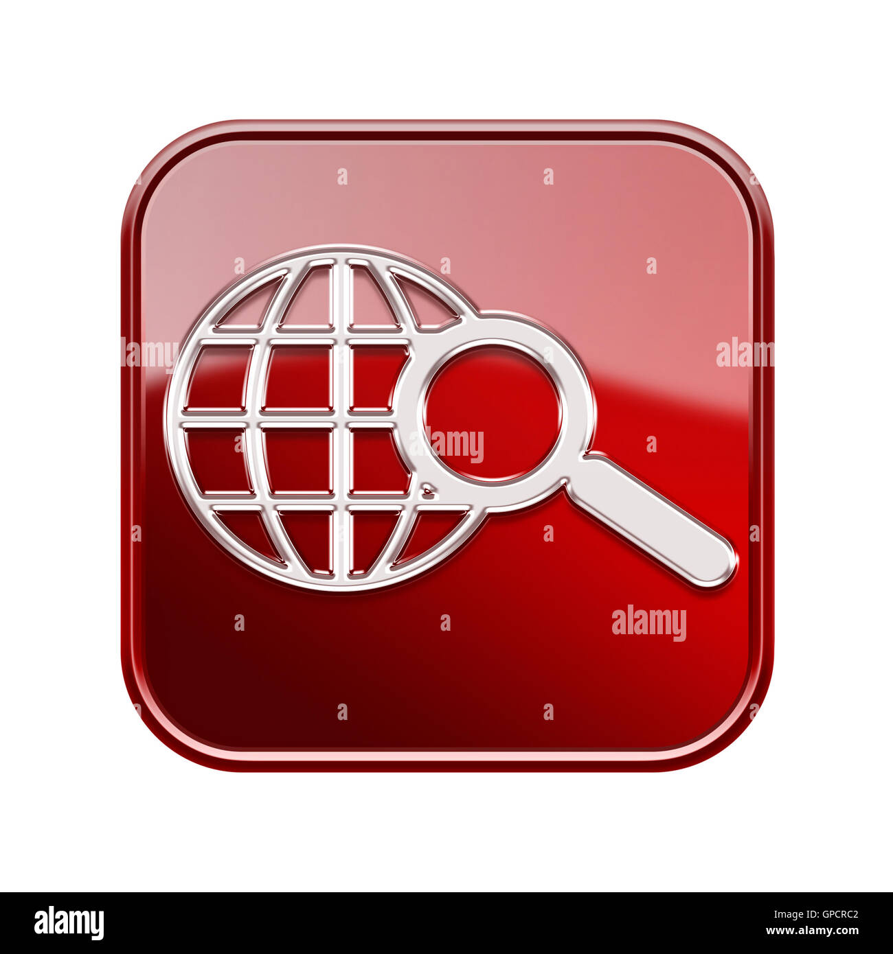 globe and magnifier icon red, isolated on white background Stock Photo ...