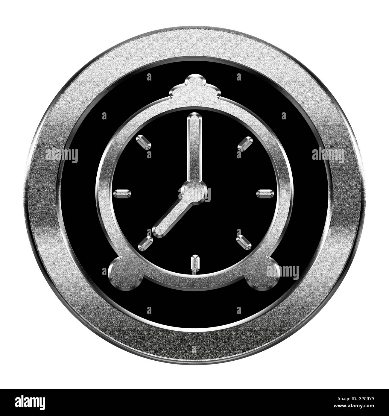 Alarm clock icon silver, isolated on white background Stock Photo