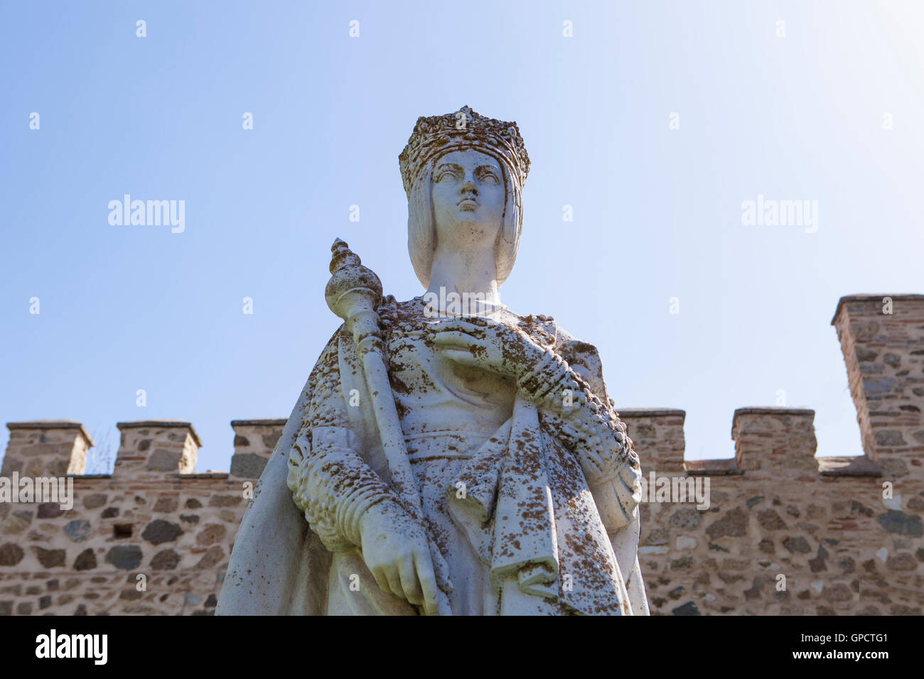 Statue of Queen Isabella I of Castile, founder of the monastery San Juan de los Reyes in Toledo. Spain Stock Photo