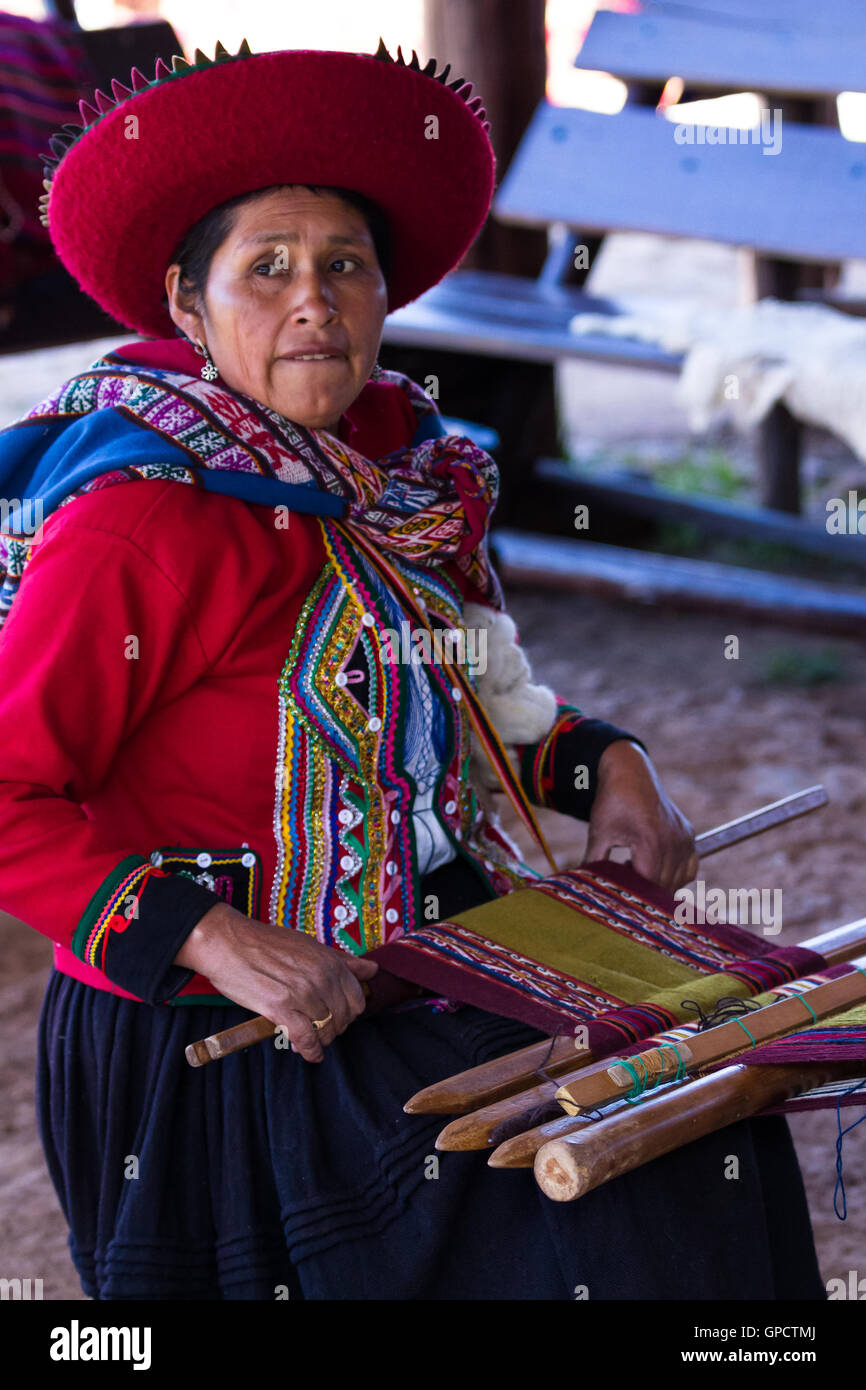Chinchero Peru -May 18 : Native Cusquena woman dressed in traditional ...