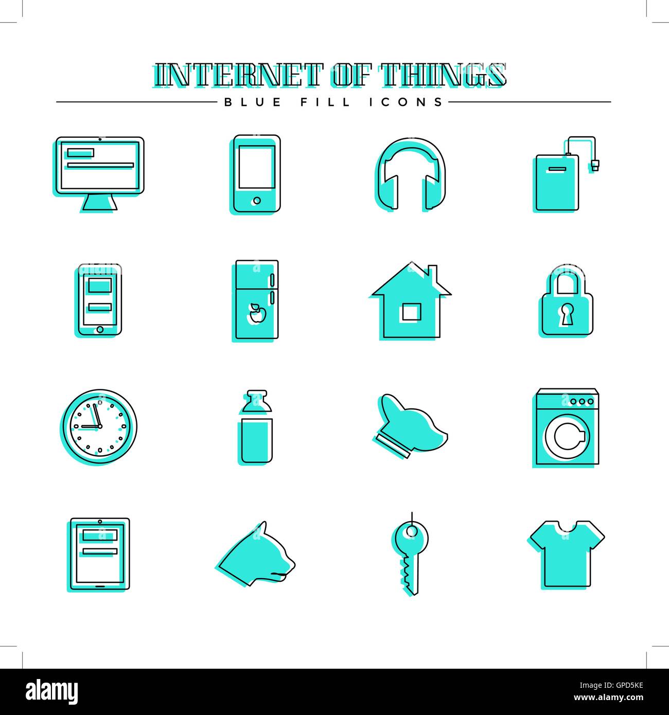 Internet of things and smart home, blue fill icons set Stock Vector ...