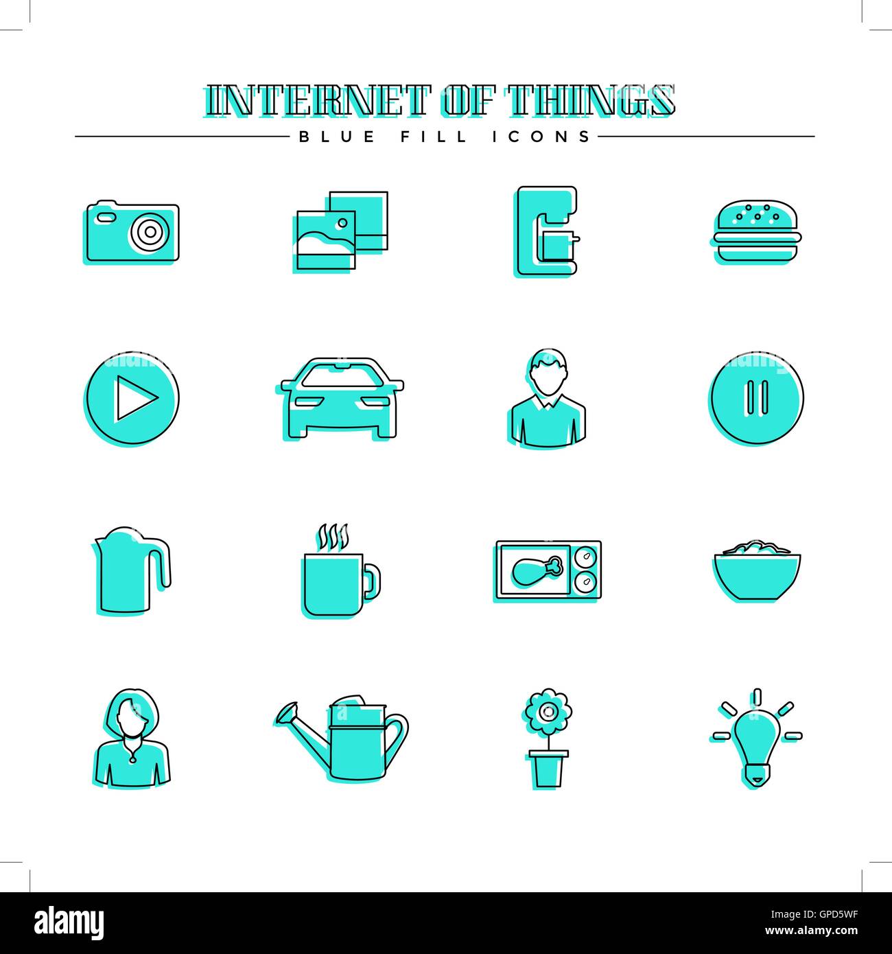 Internet of things and smart home, blue fill icons set Stock Vector ...