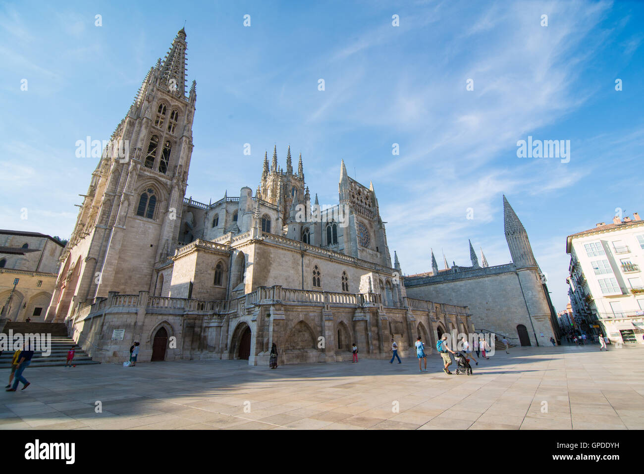 BURGOS, SPAIN - 31 AUGUST, 2016: Construction on Burgos' Gothic Cathedral began in 1221 and spanned mainly from the 13th to 15th Stock Photo