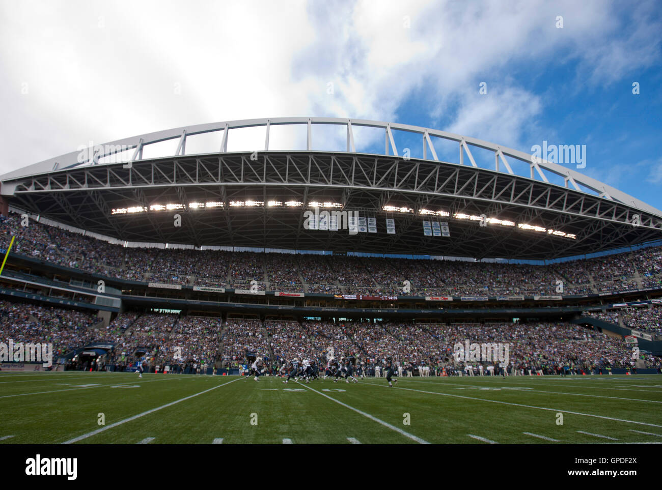 September 26, 2010; Seattle, WA, USA;  The Seattle Seahawks kick off to the San Diego Chargers during the first quarter at Qwest Field. Seattle defeated San Diego 27-20. Stock Photo