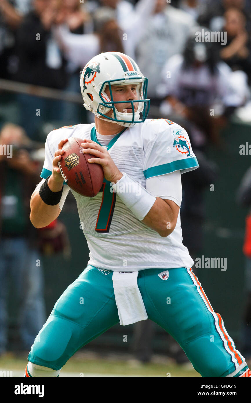 November 28, 2010; Oakland, CA, USA;  Miami Dolphins quarterback Chad Henne (7) during the first quarter against the Oakland Raiders at Oakland-Alameda County Coliseum. Miami defeated Oakland 33-17. Stock Photo