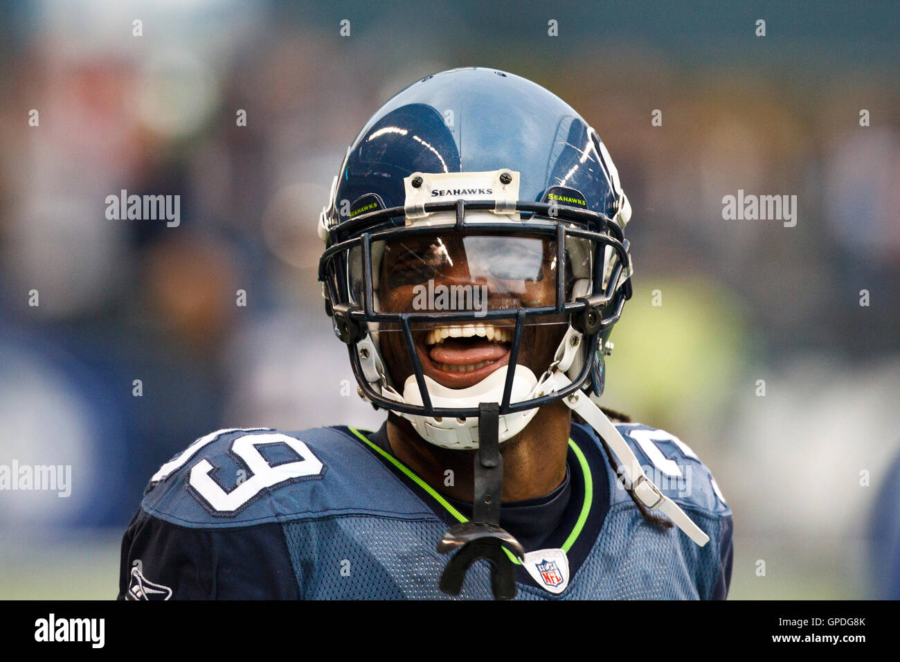 December 5, 2010; Seattle, WA, USA;  Seattle Seahawks cornerback Kennard Cox (39) on the sidelines during the third quarter against the Carolina Panthers at Qwest Field. Seattle defeated Carolina 31-14. Stock Photo