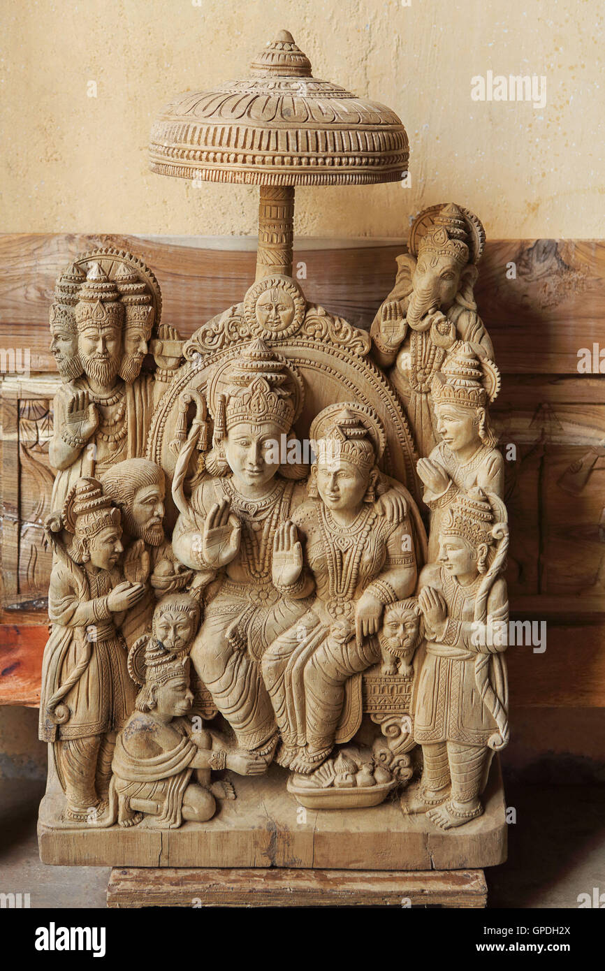 Ram Darbar wood carving statue, Jagdalpur, Bastar, Chhattisgarh, India, Asia Stock Photo