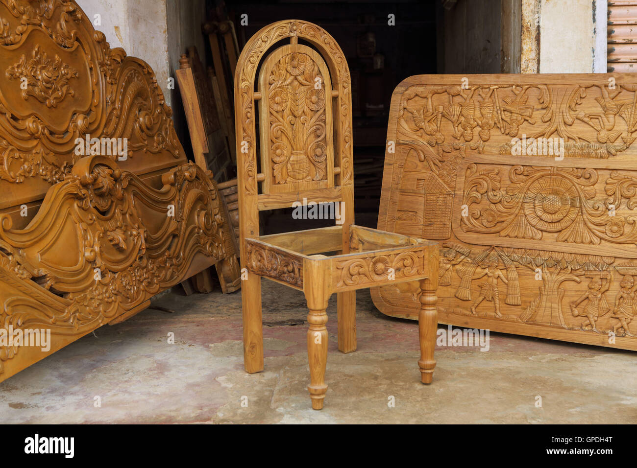 Wood carving, Jagdalpur, Bastar, Chhattisgarh, India, Asia Stock Photo
