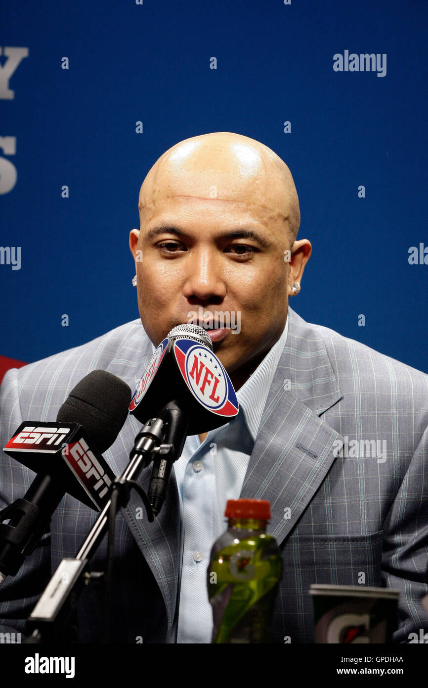 Feb 6, 2011; Arlington, TX, USA; Pittsburgh Steelers wide receiver Hines Ward (86) during a press conference after Super Bowl XLV against the Green Bay Packers at Cowboys Stadium.  Green Bay defeated Pittsburgh 31-25. Stock Photo