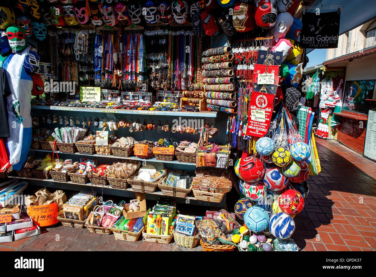 Souvenirs for sale in the market on Olivera Street, Los Angeles Stock