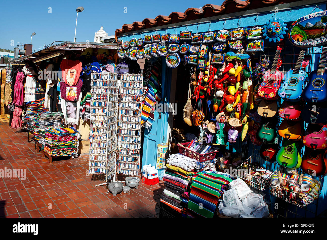 Souvenirs for sale in the market on Olivera Street, Los Angeles