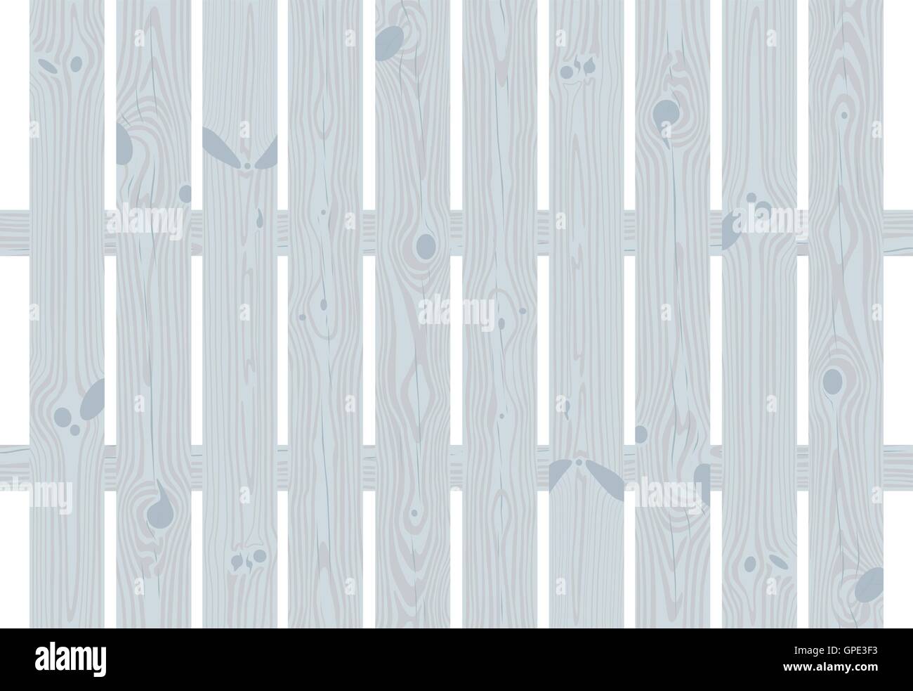 White wooden decorative cottage garden fence made of rectangular planks Stock Vector