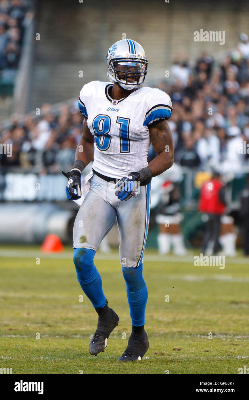 Oct. 30, 2011 - Denver, Colorado, U.S - A Detroit Lions fan wearing a CALVIN  JOHNSON jersey reacts to being on the big screen after Johnson scores a TD  against the Denver