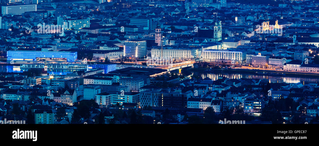 Linz panorama at night. Linz, Upper Austria, Austria Stock Photo - Alamy