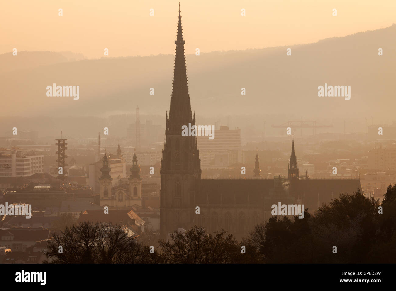 Linz panorama at sunrise. Linz, Upper Austria, Austria Stock Photo - Alamy