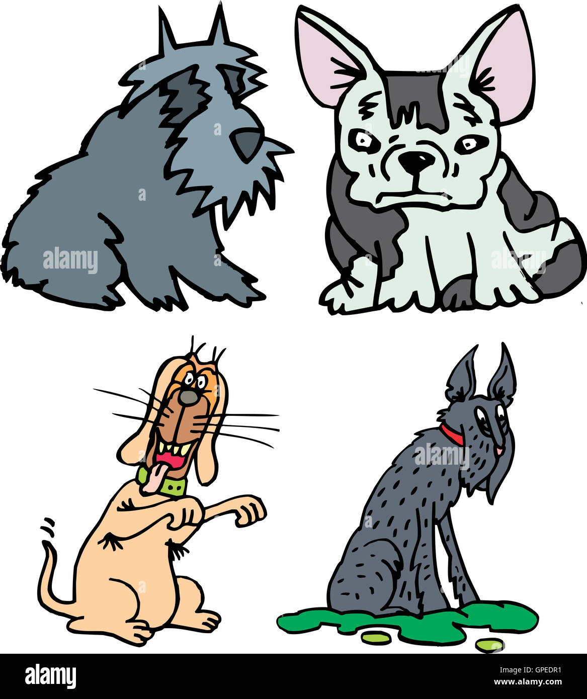 Set of funny sitting dogs. Vector cartoon illustrations. Stock Photo