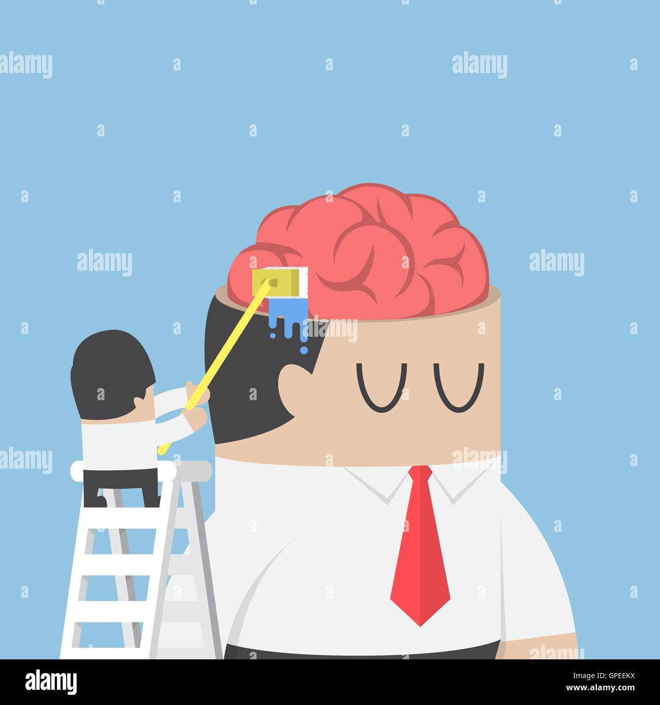 Businessman wash and clean the brain of his colleague, brainwashing, Clear your mind concept Stock Vector