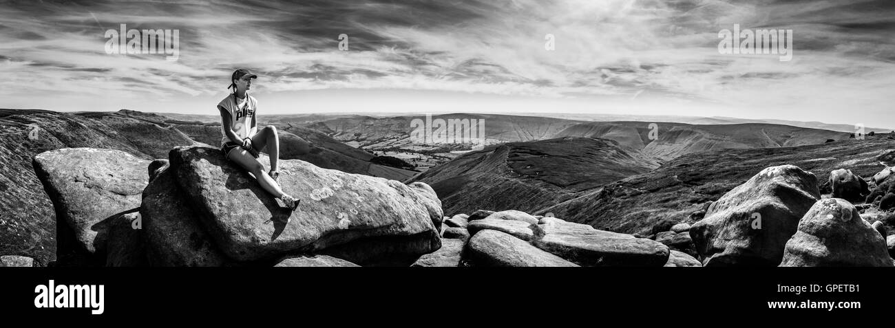 Girl on top of Kinder Scout Stock Photo