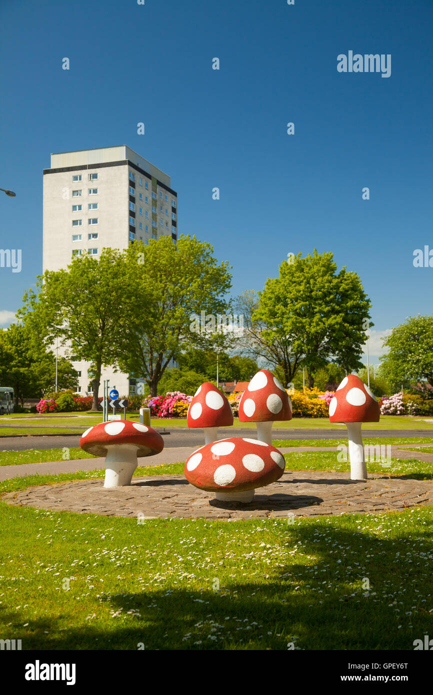 Modern art mushrooms near a roundabout in Glenrothes Fife Scotland