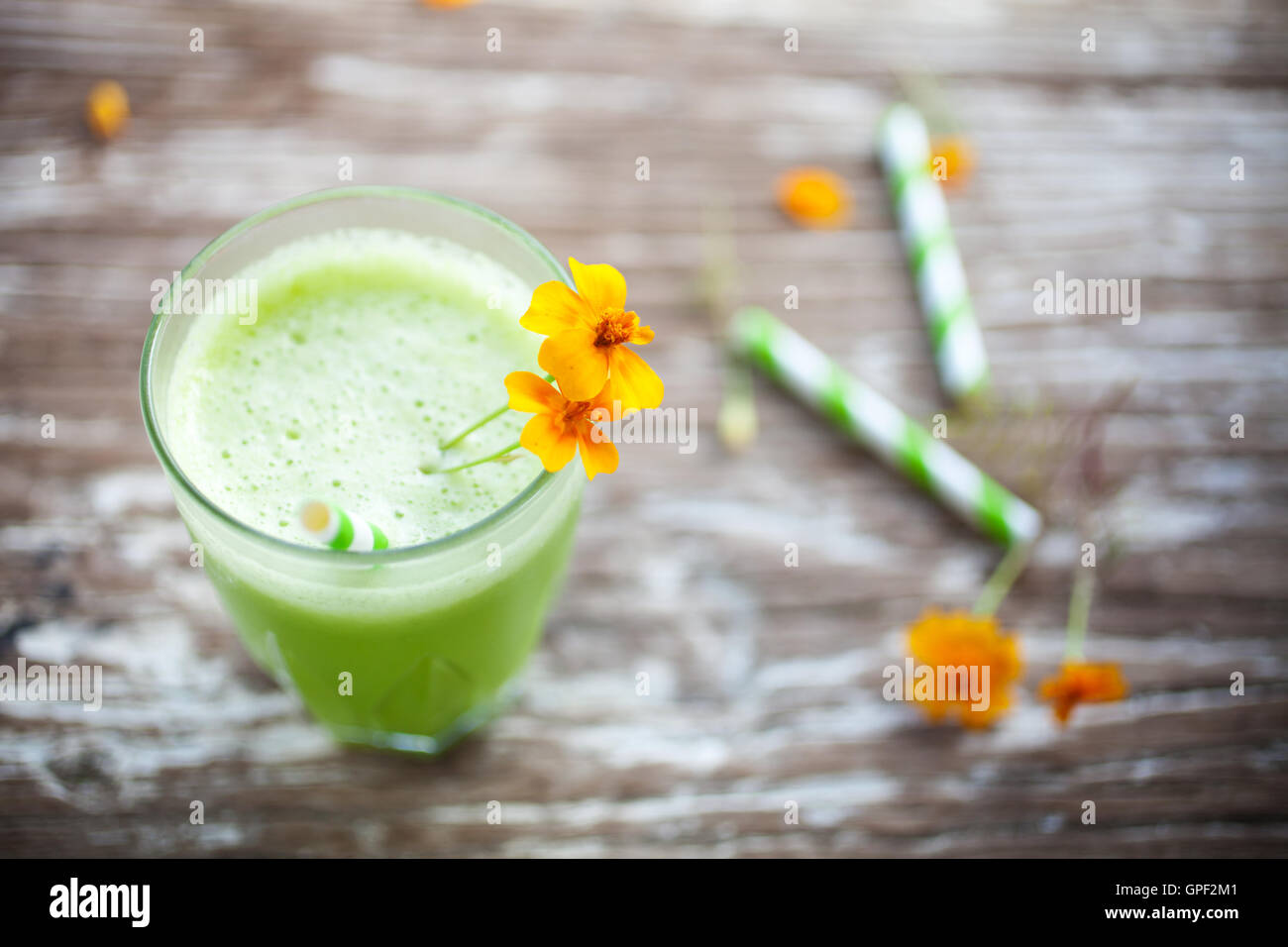 Healthy green juice from fruit and vegetable Stock Photo