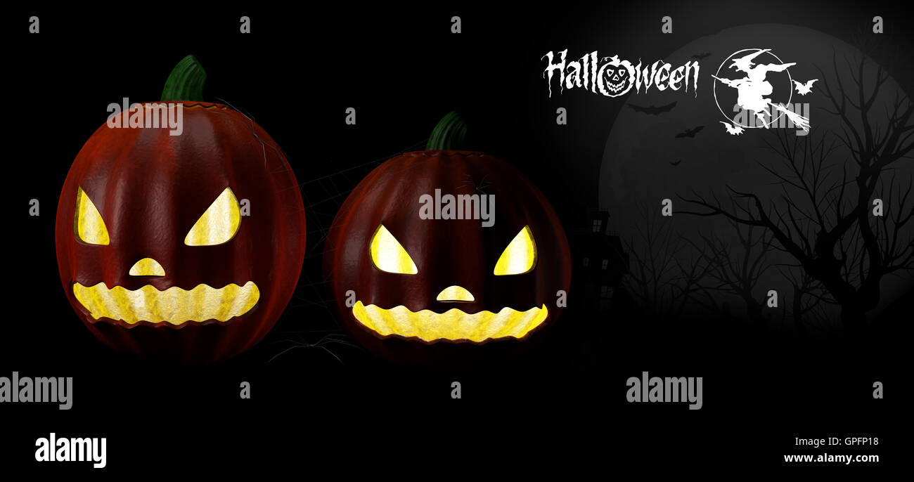 3d illustrator of Halloween Party Background with Pumpkins in the Grass ...