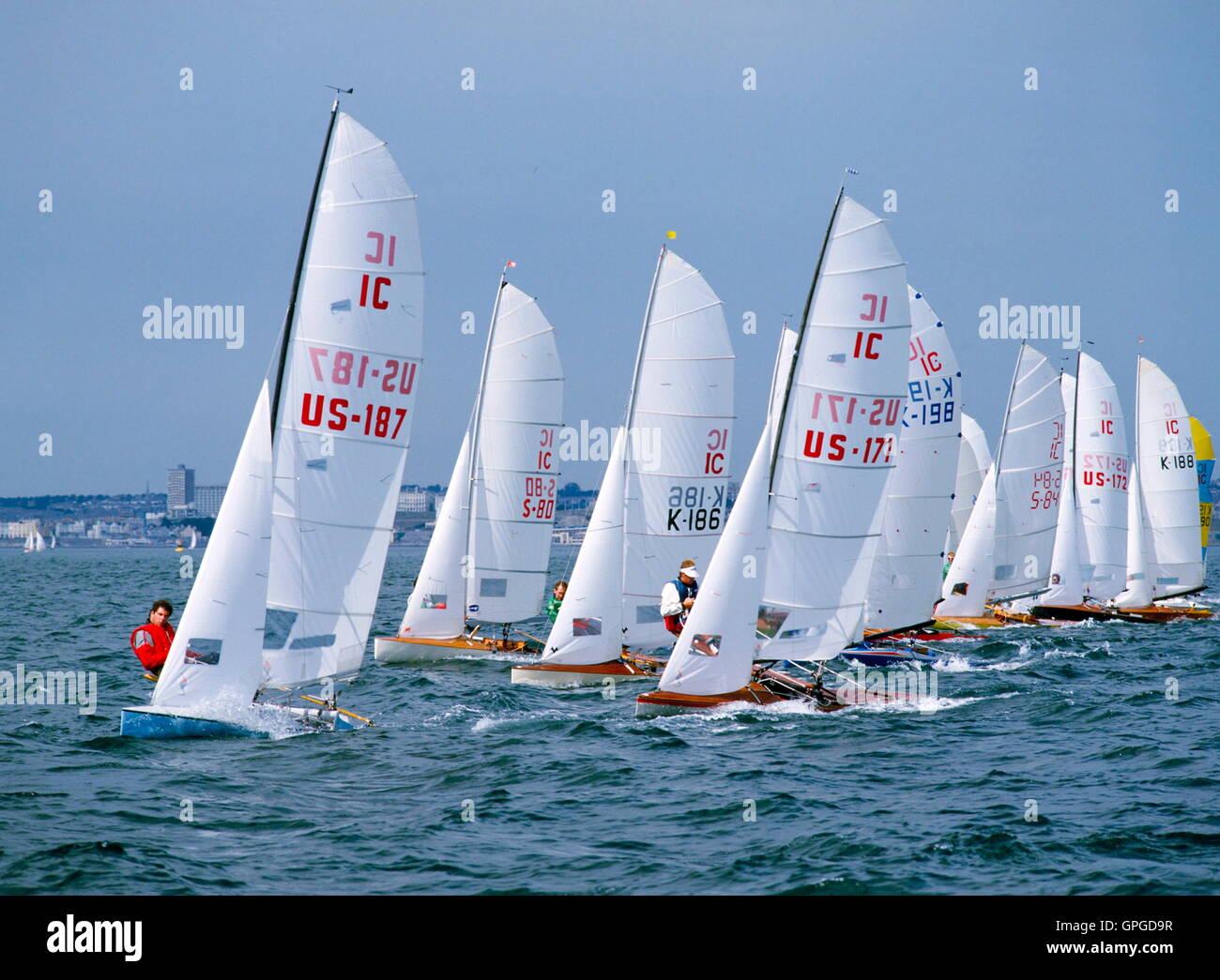 AUGUST, 1987. PLYMOUTH, ENGLAND. WORLD CHAMPIONSHIP INTERNATIONAL SAILING