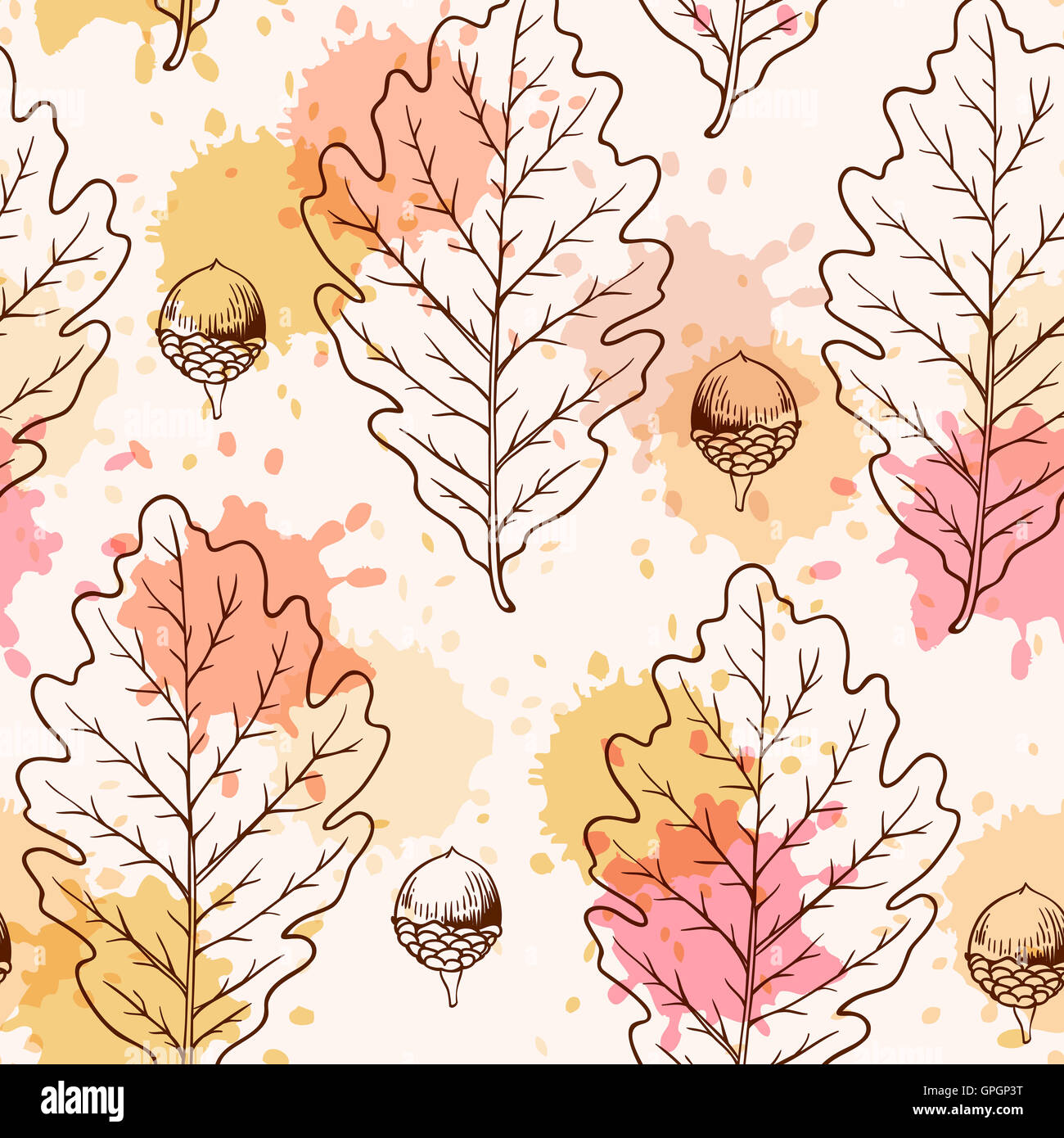Autumn seamless pattern with oak leaves and acorns Stock Photo - Alamy