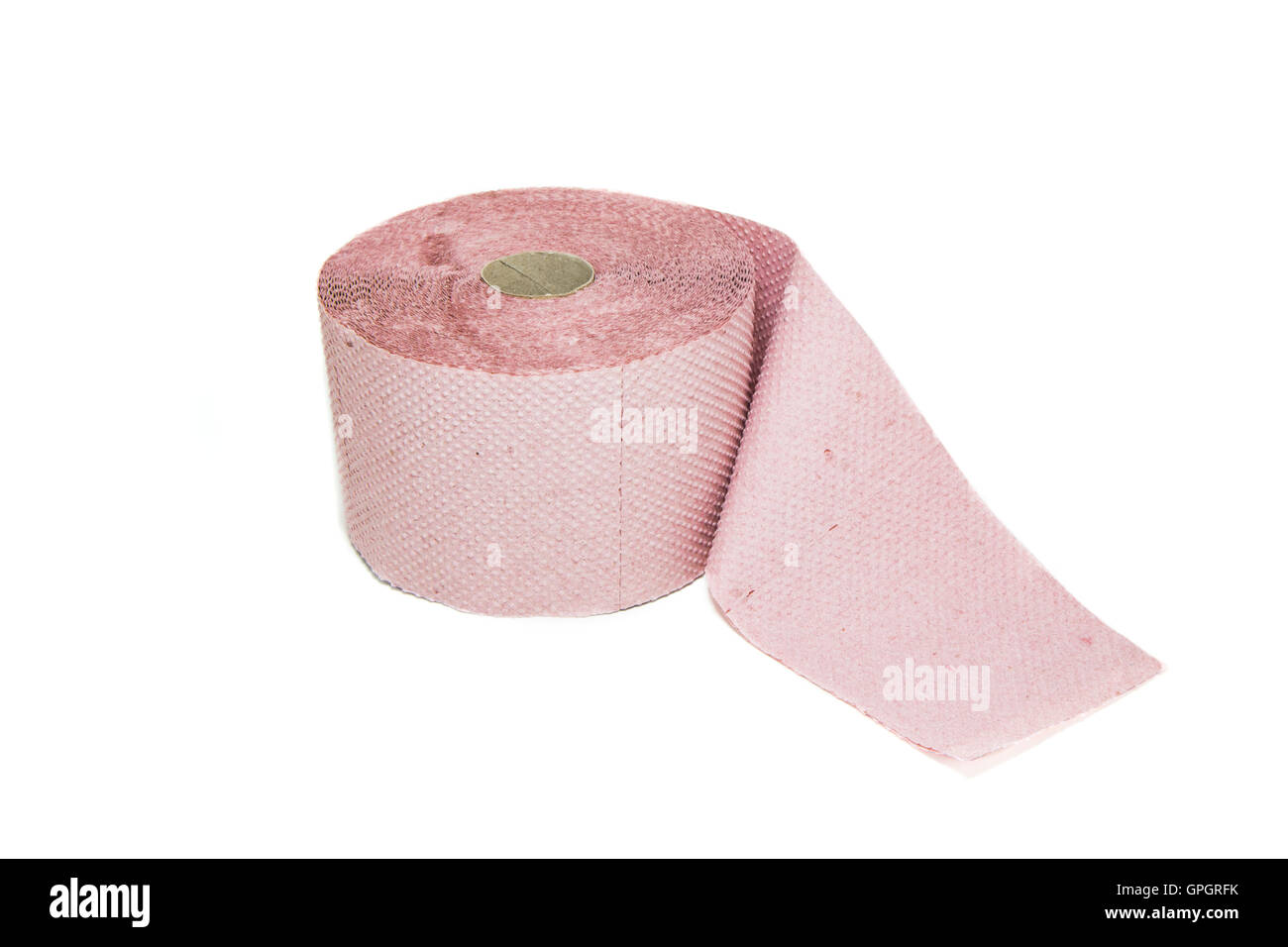 Pink toilet paper roll isolated on white background. Stock Photo