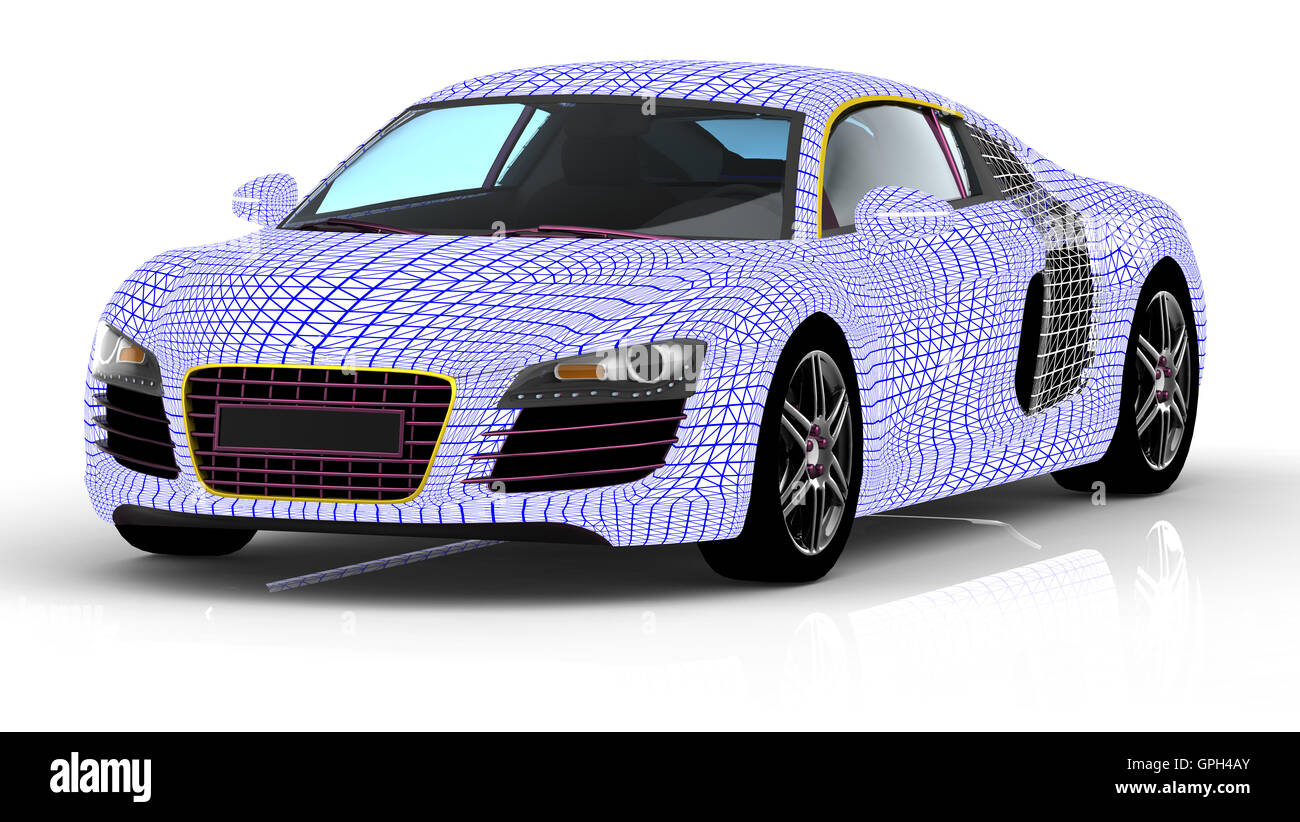 3d car wire model on a white background Stock Photo
