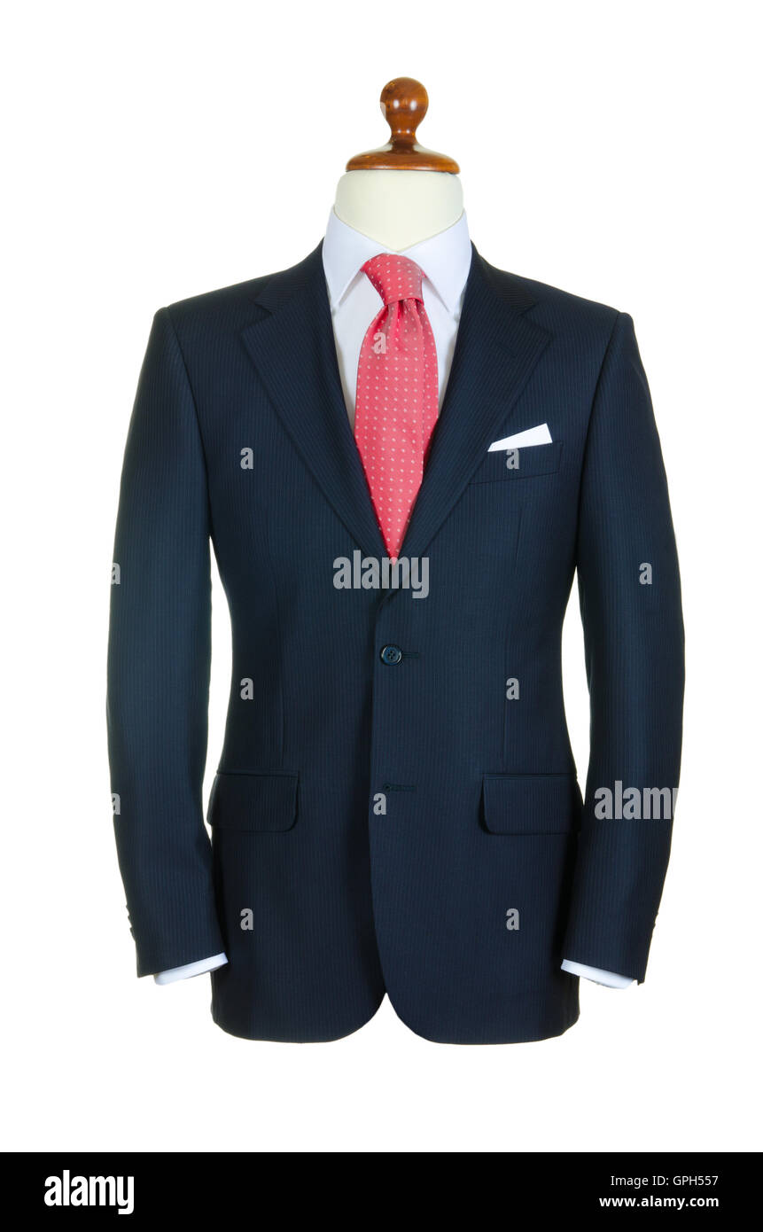 Male clothinh suit on stand isolated white Stock Photo Alamy