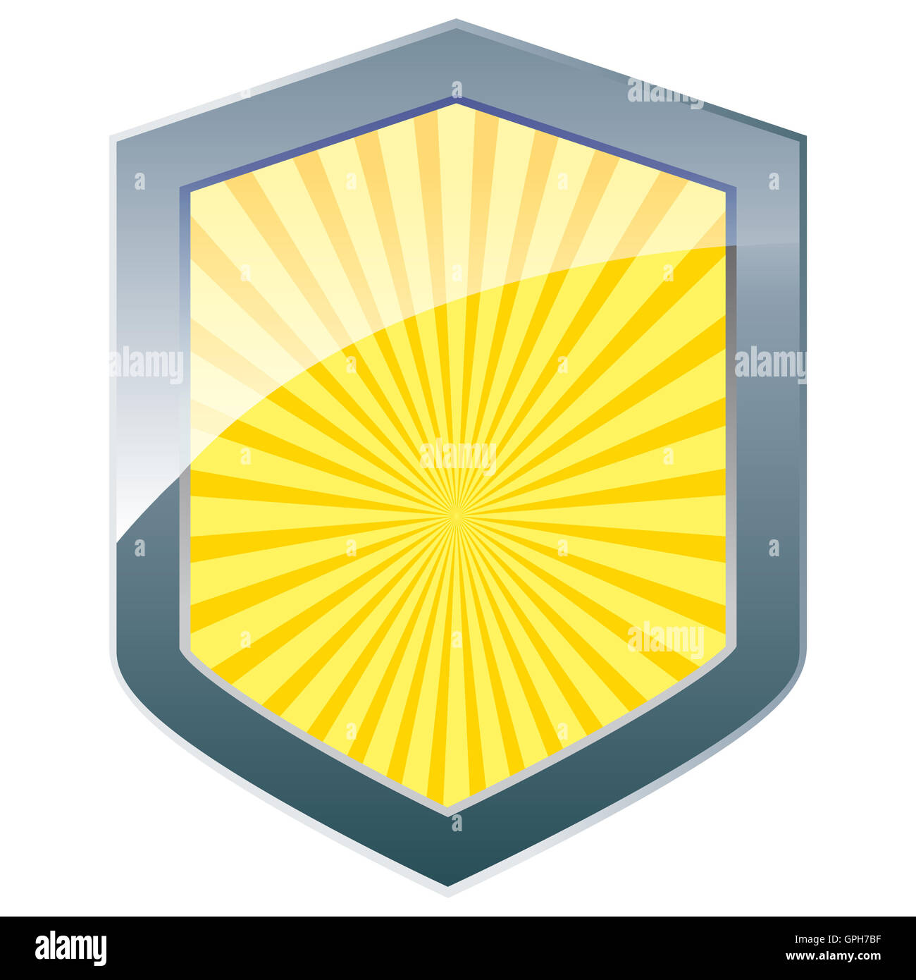 Silver shield with sunburst Stock Photo