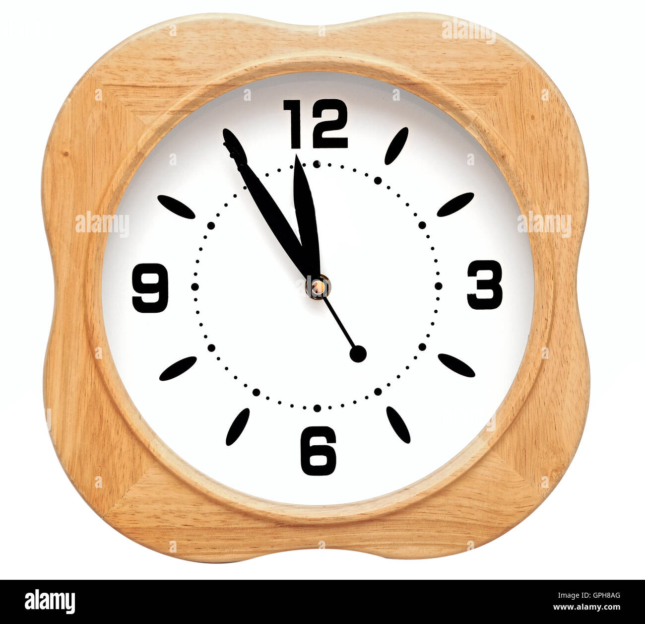 Wooden wall clock isolated on white background Stock Photo - Alamy