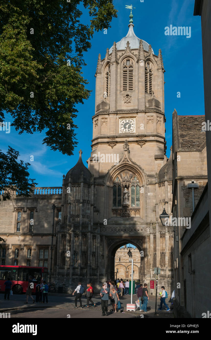 The Christ Church's Tom Tower on St Aldate's street at dusk, Oxford, England, United Kingdom Stock Photo