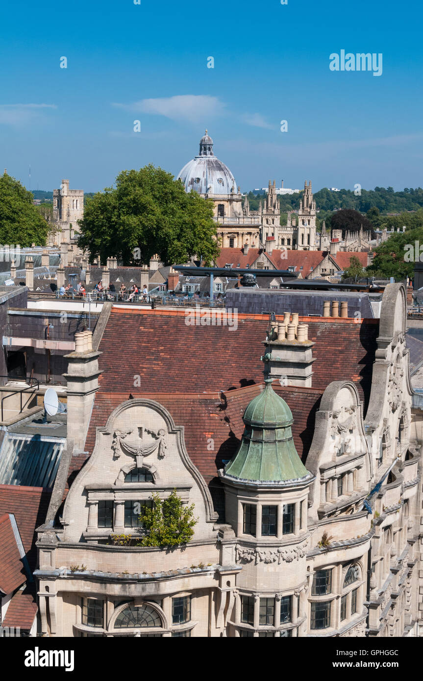 Rooftop terrace and the Radcliffe Camera, Oxford, United Kingdom Stock