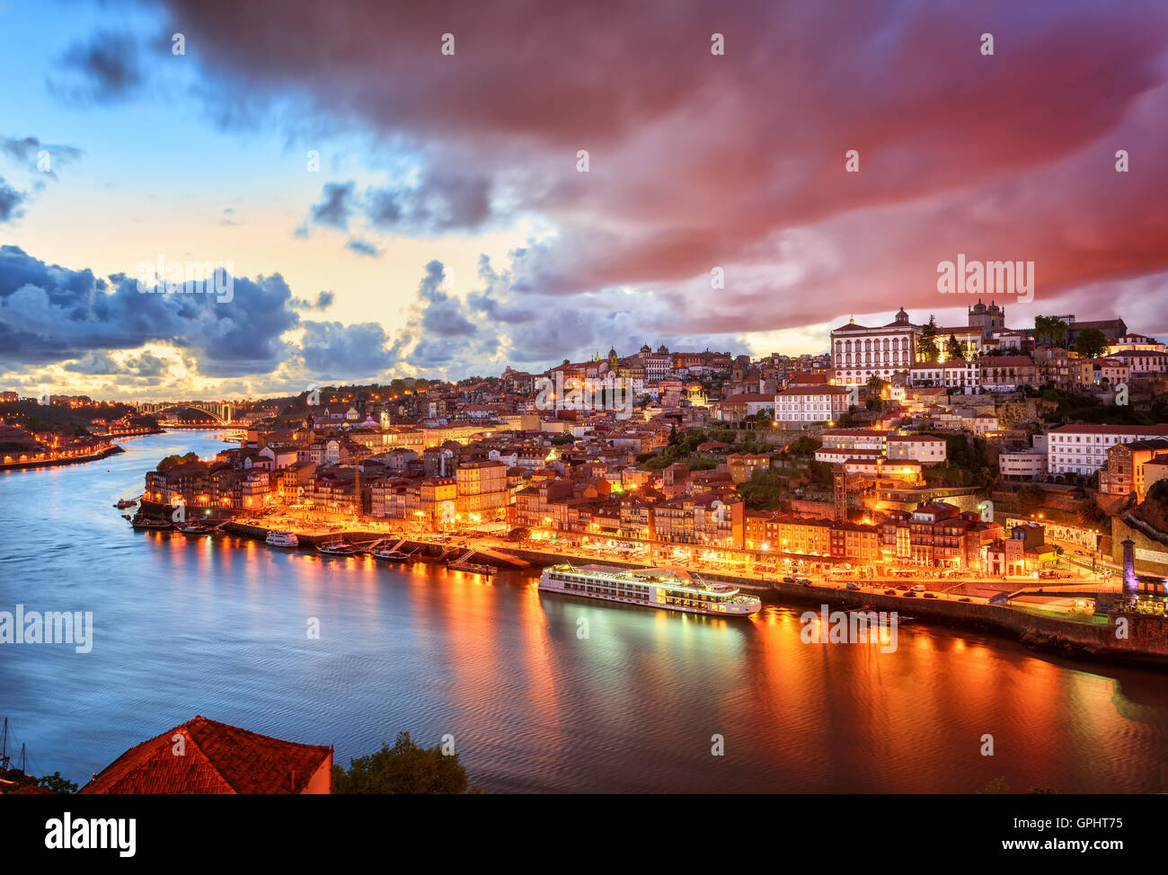 Dramatic sunset in Porto, Portugal Stock Photo