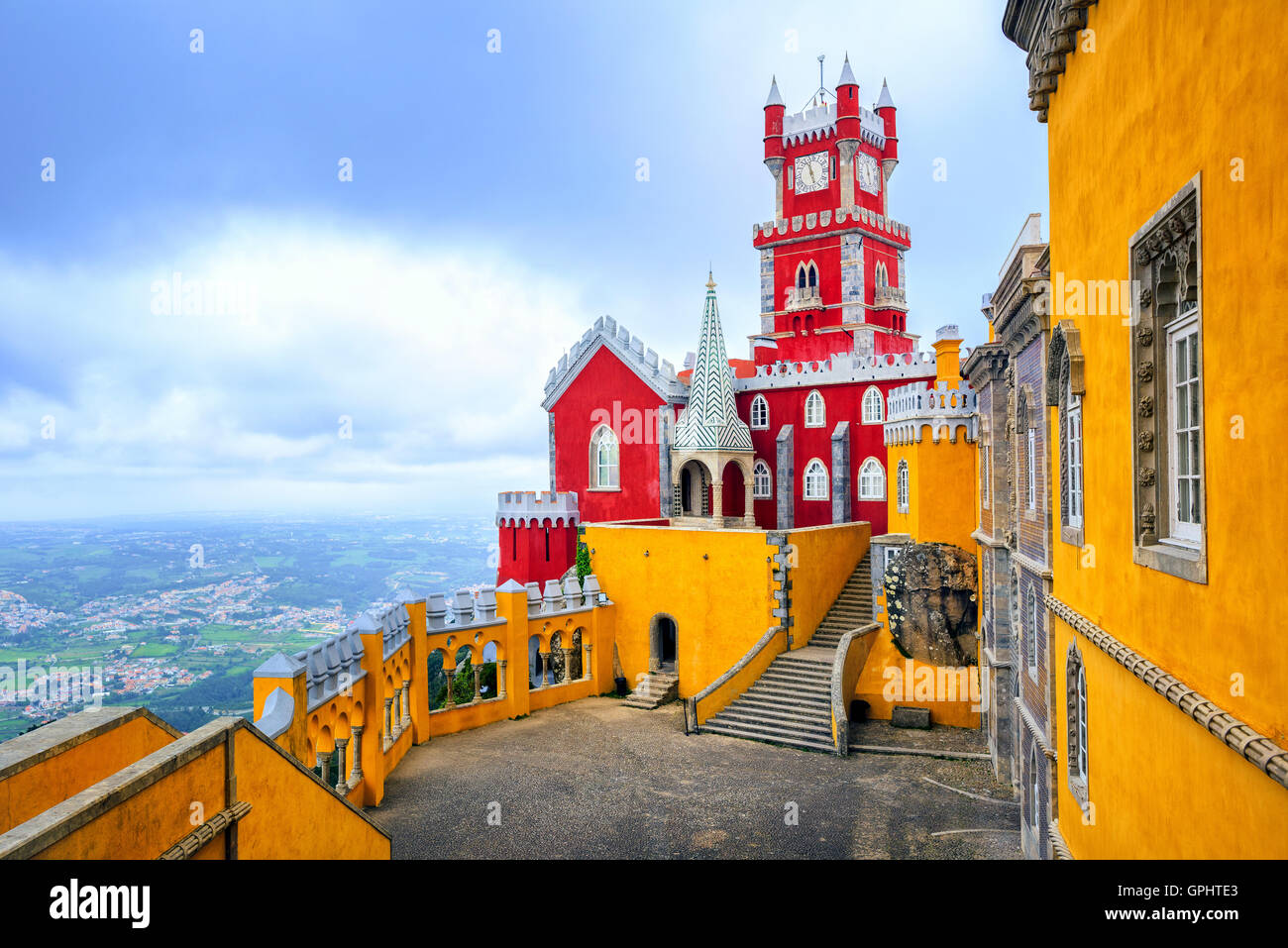 Inner court of Pena Palace, Sintra, Portugal Stock Photo