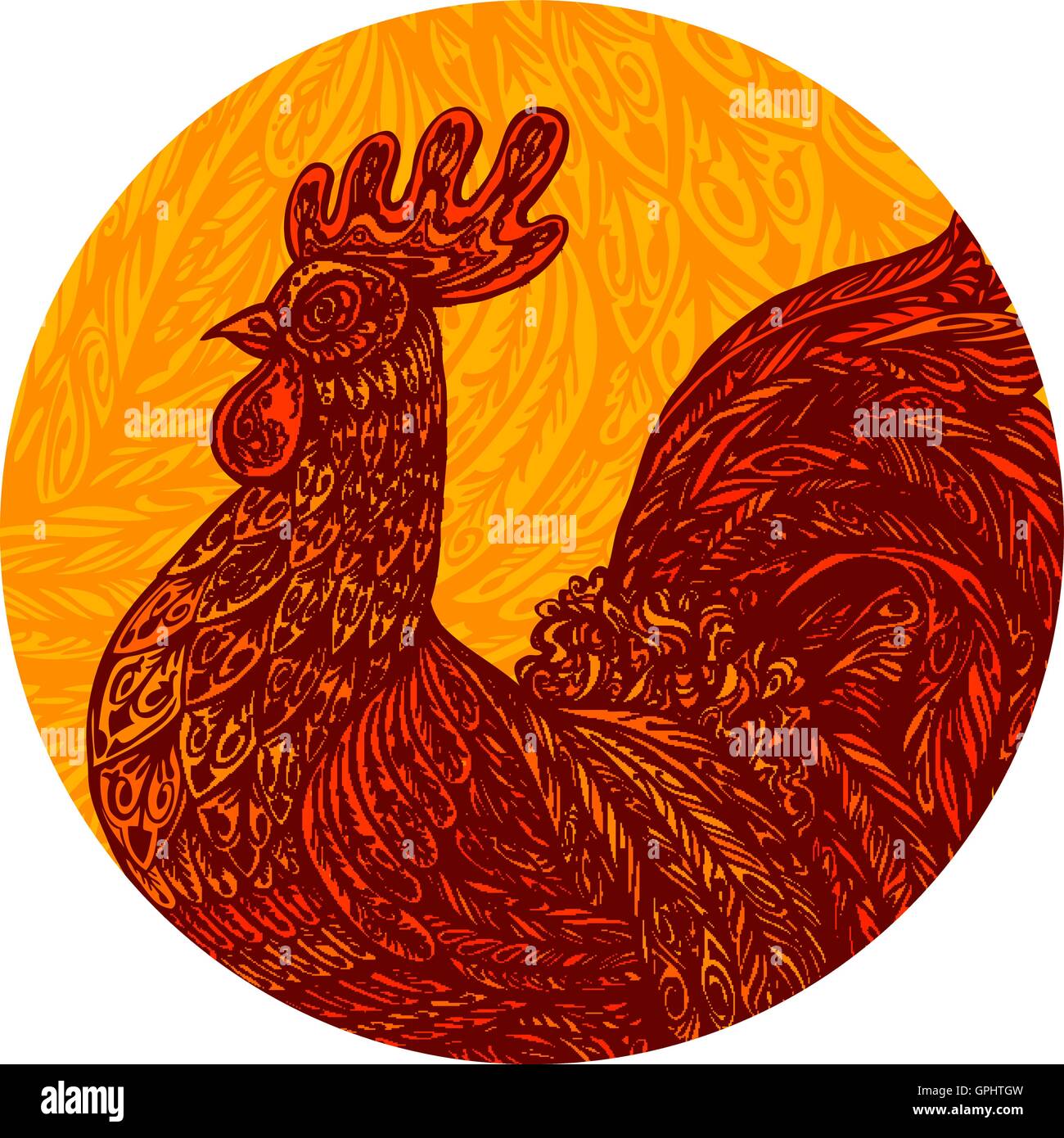 Ethnic ornamented rooster, cockerel, chicken or hen. Vector illustration Stock Vector