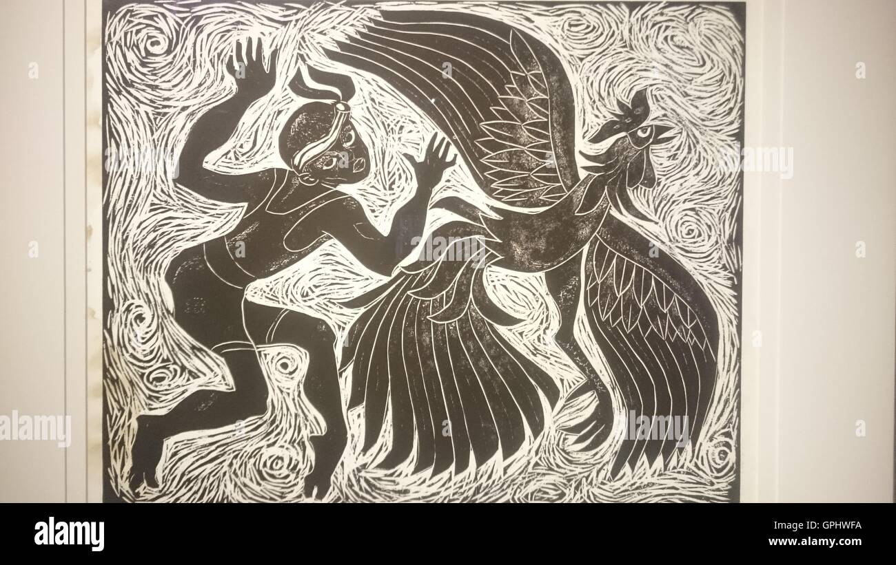 Manila, Philippines. 03rd Sep, 2016. 1974 'Legend of Sarimanok' print showcased on 'Configuring Philippine Print' which is a part of the 40th anniversary of Metropolitan Museum in which it features a selection of forty printmakers, whose techniques, concepts and approaches have contributed to the development of art form. The Philippine prints in the BSP Art Collection are collated with the prints by foreign artists in the MET Collection, examining the notion of modern printmaking locally and in Western art. © Sherbien Dacalanio/Pacific Press/Alamy Live News Stock Photo