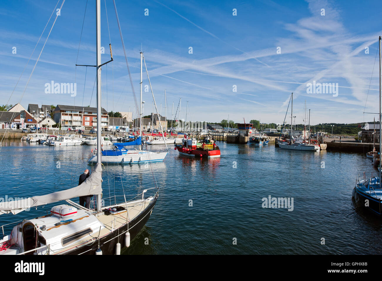 Yachts and fishing boats waiting to enter the lock Paimpol Brittany France Stock Photo