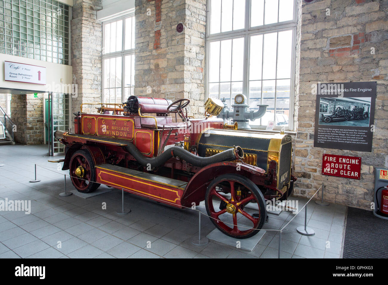 The former GWR Swindon Works 1912 fire engine at the Steam Museum, Swindon, Wiltshire, England, UK Stock Photo